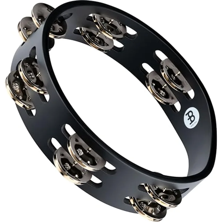 Meinl CTA2S-BK Compact Tambourine, 2-reihig mit 12 Paar Stahlschellen, Durchmesser 8", Holz und Stahl, Farbe: Schwarz