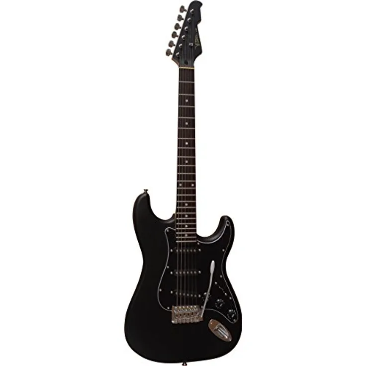 MSA Vision Sound ST5MATTBK, Elektrogitarre matt schwarz mit massivem Holz-Korpus, 3 Singlecoil-Pickups und Tremolo, inkl. Anschlusskabel