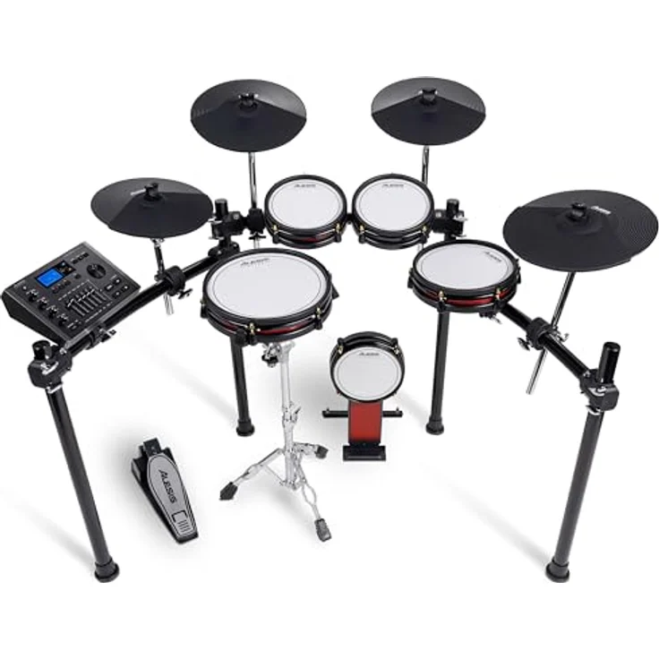 Alesis Crimson III Mesh E-Drum Kit, vielseitiges E-Drum Set mit 40 Drumkits, 12" Zwei-Zonen Snare und 14" 3-Zonen Ride Becken, schwarz – Bild 1