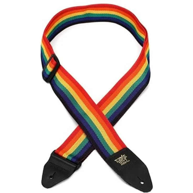 Ernie Ball 4044 Poly Strap Rainbow, Gitarrengurt aus Polypropylen, Länge 104-182 cm, Breite 5 cm, Lederenden schwarz mit Goldlogo – Bild 2