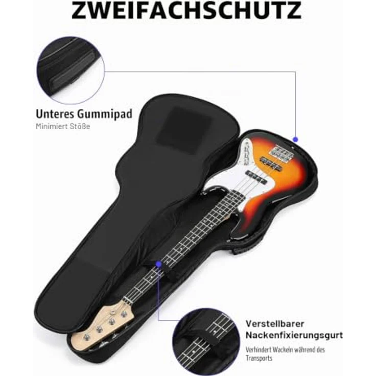 Donner E-Bass Tasche 47 Zoll, gepolstert mit 10mm Schutz, wasserdicht Gigbag für E-Bass, Schwarz – Bild 5