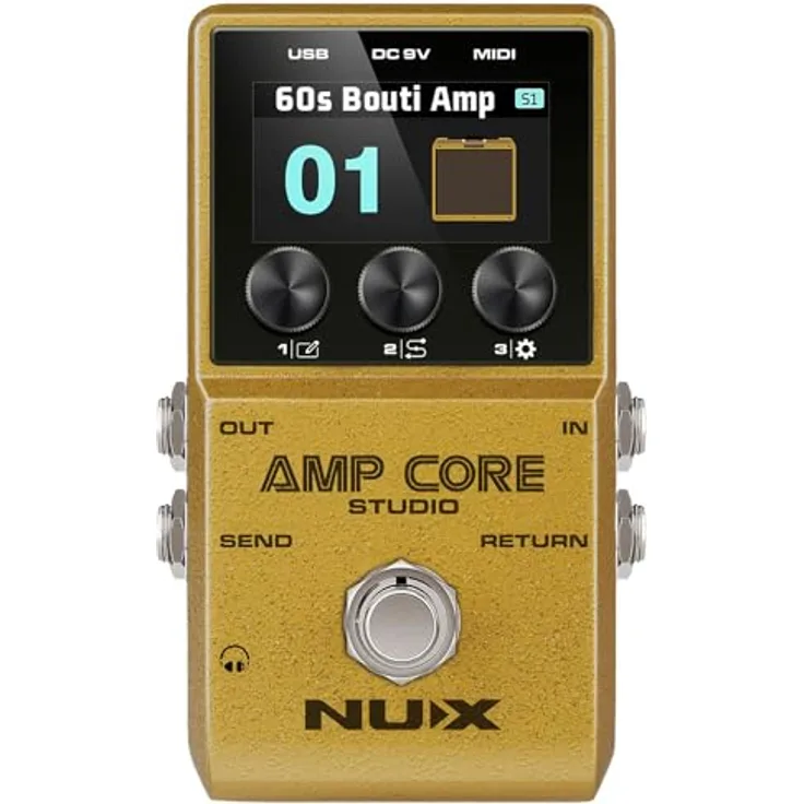 Nux Amp Core Studio, Amp Modeler und IR-Loader Effektpedal mit 26 Verstärkermodellen, 33 integrierten IRs und 12 benutzerdefinierten Slots, ultra-niedrige Latenz, Rauschunterdrückung und EQ-Funktionen