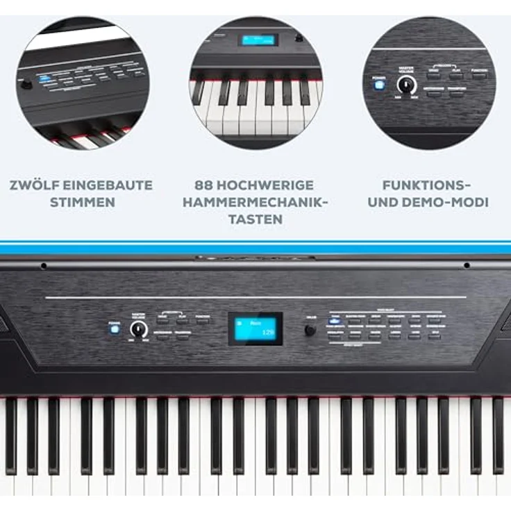 Alesis Recital Pro, E Piano 88 Tasten mit gewichteten Tasten, Lautsprechern, Kopfhörerausgang, 12 Stimmen, Klavier Lektionen Abo – Bild 2