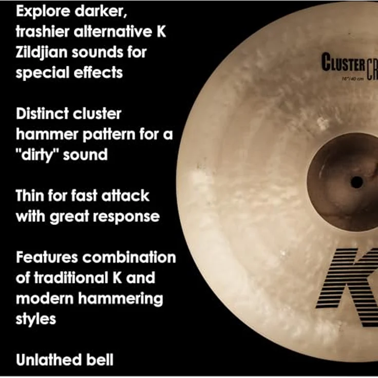 ZILDJIAN K0931 K Becken 16" K Cluster Crash, extra dünn mit traditioneller K-Stil Hammertechnik, B20 Bronze – Bild 4