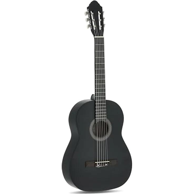 Juan Miguel Navarrez Konzertgitarre, klassische 4/4 Gitarre in Schwarz mit Tasche, Lindenholz-Korpus, präzise Verarbeitungsqualität – Bild 2