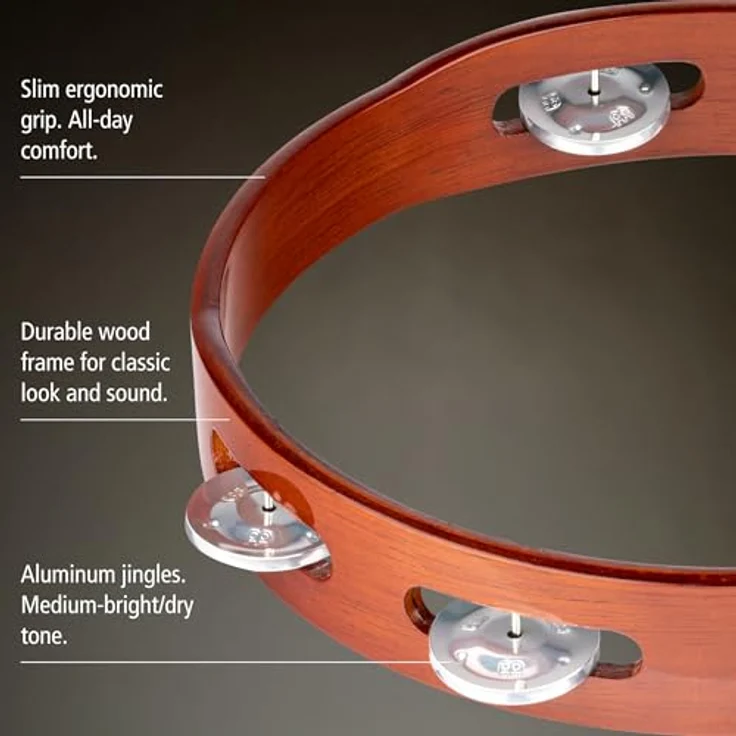 Meinl TA1A-AB Wood Tambourine, 1-reihig mit 8 Paar Aluminiumschellen, Holzrahmen, Farbe: African Brown – Bild 3