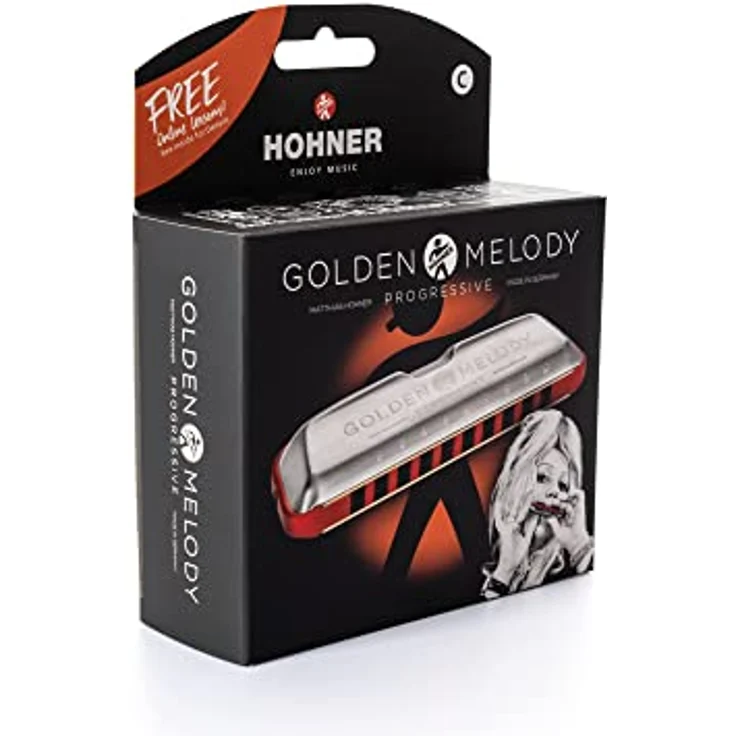 Hohner Golden Melody F#, diatonische Mundharmonika in Fis-Dur mit 20 Stimmzungen, rotem Kunststoff-Kanzellenkörper und robustem Etui, made in Germany – Bild 8