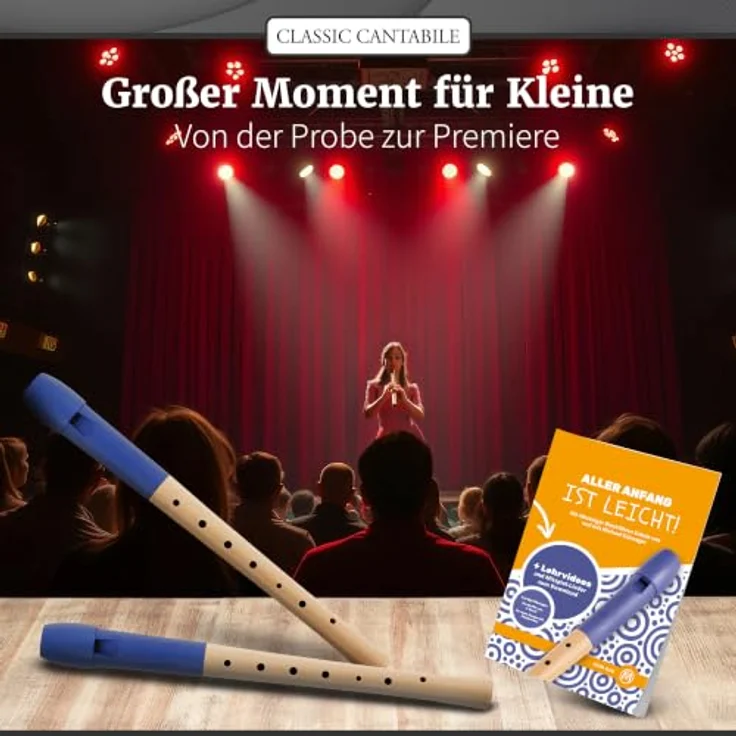 Classic Cantabile Pivella C-Sopran Blockflöte Set, Ahornholz mit Kunststoffkopf, deutsche Griffweise, inkl. Flötenschule, Etui, Grifftabelle und Zubehör, blau – Bild 5