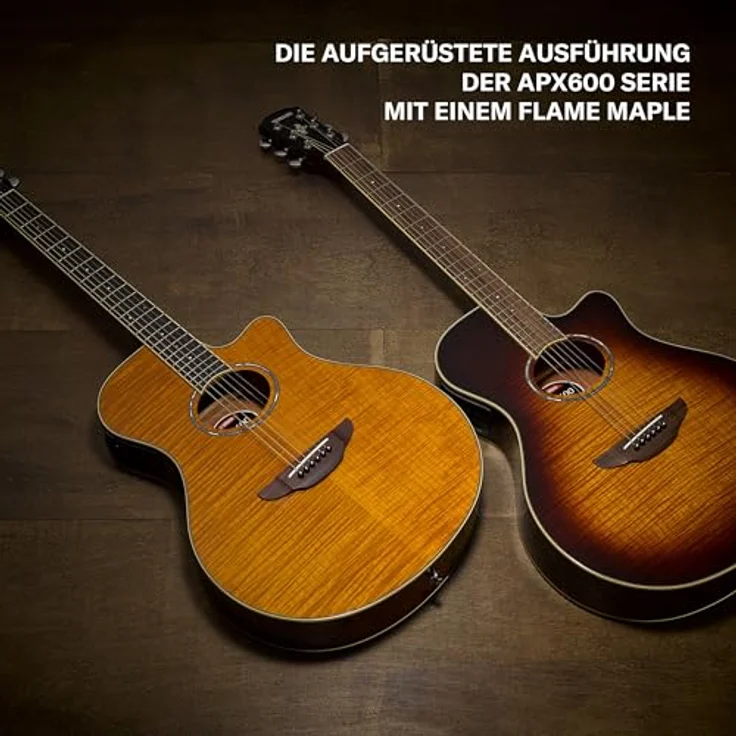 YAMAHA APX600FM Elektroakustik-Gitarre, Geflammte Ahorn-Decke, Thinline-Korpus, 25" Mensur, System65 Tonabnehmer mit EQ, Integriertes Stimmgerät, Amber – Bild 5