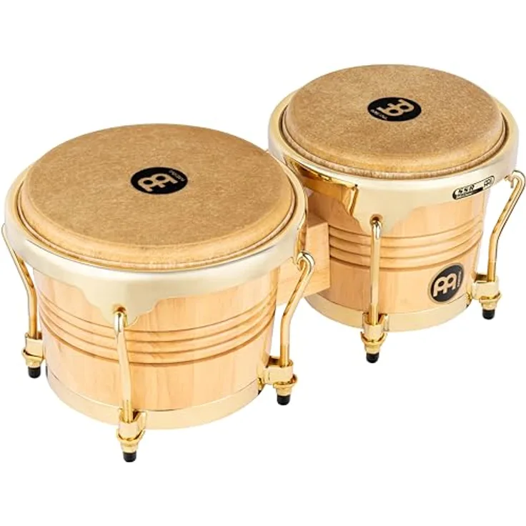 Meinl WB200NT-G Bongoset, Natur, 6 3/4" und 8", Gummibaum, handselektierte Büffelfelle, Gold Hardware, hochglanz Finish
