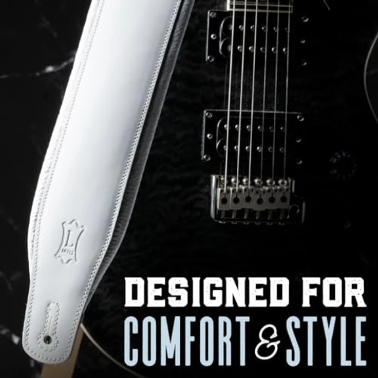 Levys Amped Leather Gitarrengurt, 3" gepolstert aus Vollnarbenleder, Schwarz/Weiß, verstellbar von 94 cm bis 130 cm – Bild 3