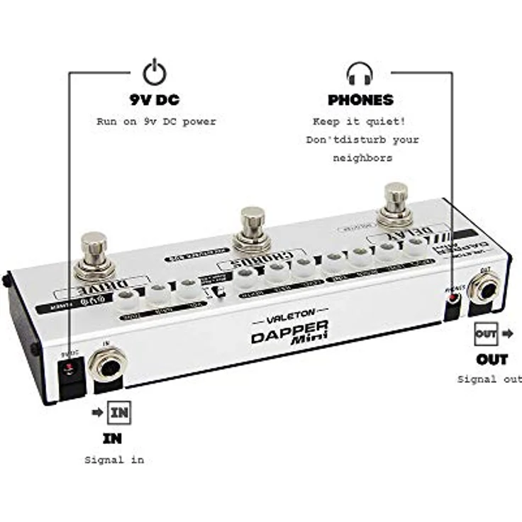 Valeton Dapper Mini 4 Effect Strip, kompaktes 4-in-1 Gitarren-Multieffektgerät mit Stimmgerät, Overdrive, Chorus & Tap-Delay – Bild 3
