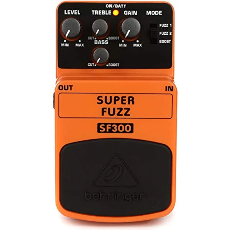 Behringer SF300 Super Fuzz, Overdrive-Pedal mit drei Klang-Betriebsarten, Gain- und Level-Reglern sowie 2-Band EQ