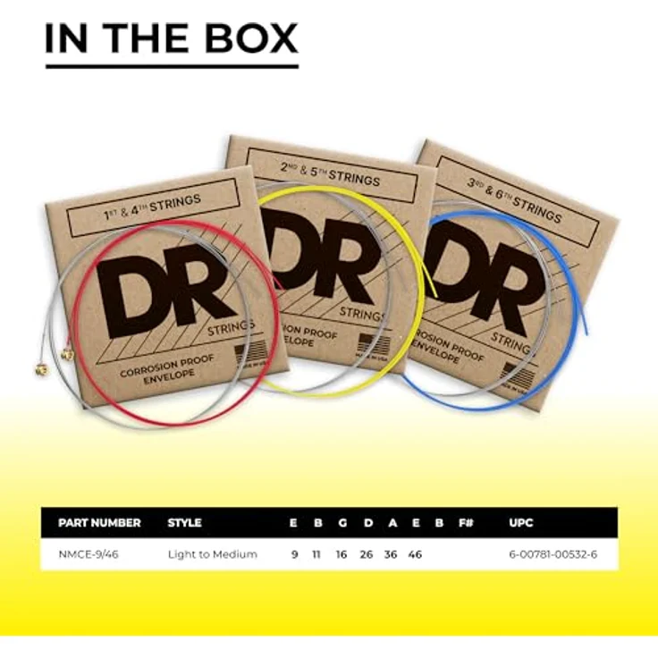 DR Strings HI-DEF NEON E-Gitarrensaiten (NMCE-9/46), mehrfarbige Neonfarben mit K3-Beschichtung für verbesserten Klang und Langlebigkeit – Bild 4