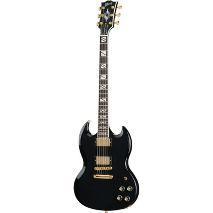Gibson SG Supreme Ebony, E-Gitarre mit Mahagoni-Korpus, Ebenholz-Griffbrett und Burstbucker Pro Tonabnehmer, Hochglanz schwarz