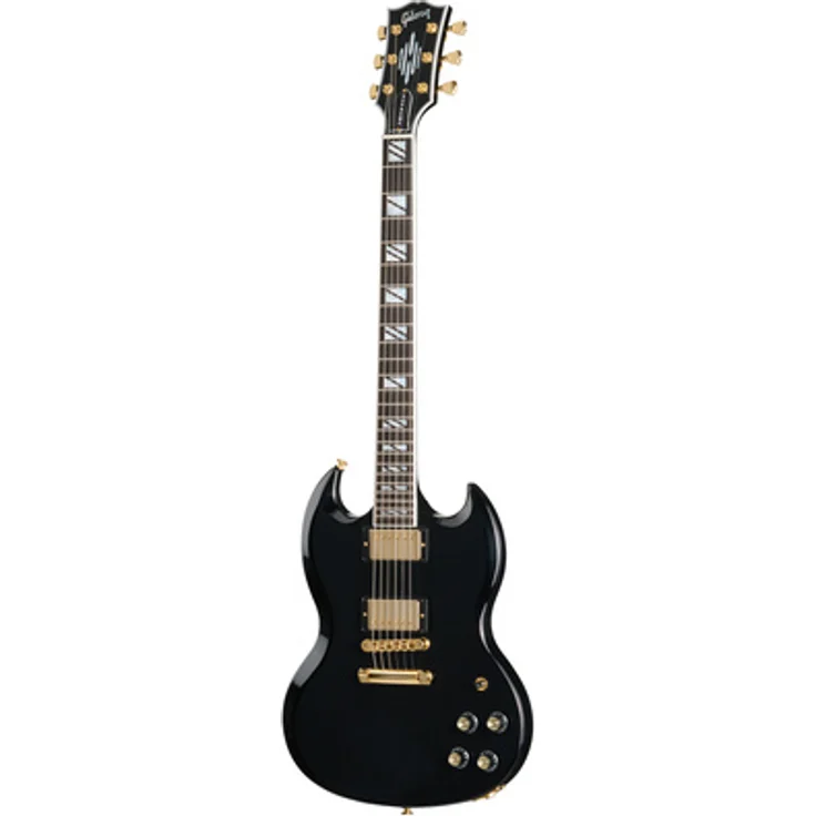 Gibson SG Supreme Ebony, E-Gitarre mit Mahagoni-Korpus, Ebenholz-Griffbrett und Burstbucker Pro Tonabnehmer, Hochglanz schwarz