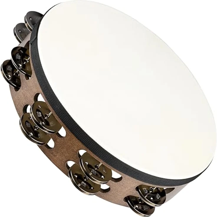 Meinl TAH2WB Head Tambourine, 10" Fellbezogenes Hand Tambourin aus Holz mit 16 Edelstahl-Schellen, Walnut Brown – Bild 1