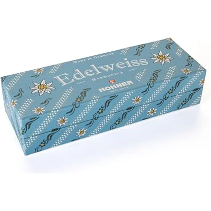 Hohner Edelweiss 32 C, Oktav-gestimmte Mundharmonika in C-Dur, 32 Stimmzungen, Ahorn-Holz und Edelstahldecke, inkl. Pappetui mit alpenländischen Motiven – Bild 3