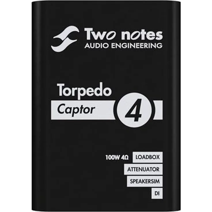 Two Notes Torpedo Captor 4 Ohms, Gitarrenverstärker mit reaktivem Lastwiderstand, -20dB Leistungsreduzierer, analoge Lautsprechersimulation, max. 100 Watt RMS, kompakte Größe, inkl. GENOME mit 5 DynIR Captures und 40 Mikrofonen