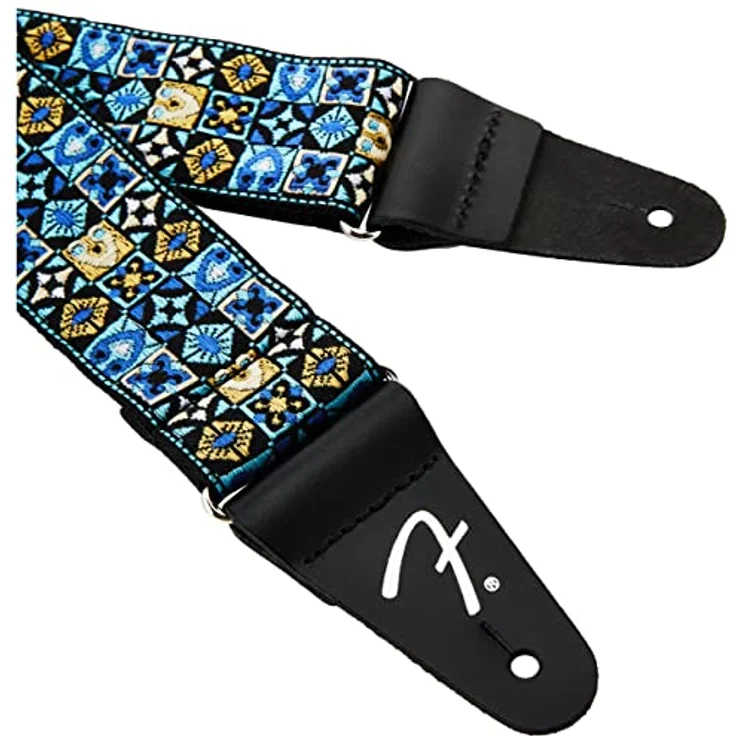 Fender Festival Collection Strap Blue, Gitarrengurt aus reißfestem Polypropylen, verstellbar von 80 cm bis 148 cm, mit Lederenden und Fender Logo, Breite 5 cm – Bild 4