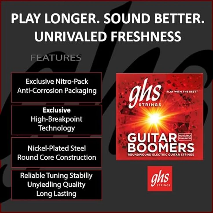 GHS Guitar Boomers GBM, E-Gitarren-Saiten-Set, Medium Gauge .011-.050, 6-Pack, vernickelter Stahl – Bild 3