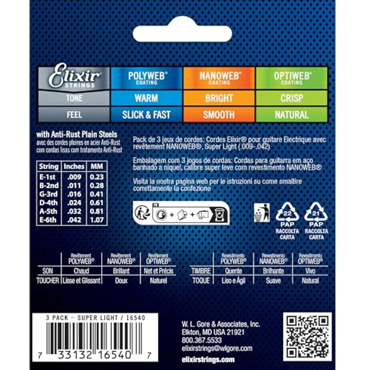 Elixir 16540 Electric 009/042, 3er Set Gitarrensaiten, beschichtet für längere Tonlebensdauer, konsistente Leistung und verbesserten Spielkomfort – Bild 2