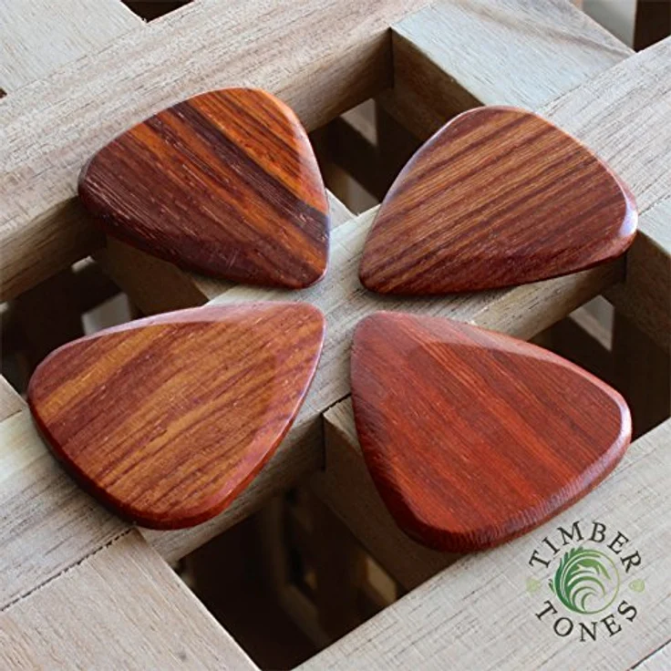 Timber Tones TTEG4 Plektrum für E-Gitarren, 4er Set aus Lignum Vitae, Afrikanischem Ebenholz, Sonokeling und Brosimum, handbearbeitet und gewachst – Bild 3