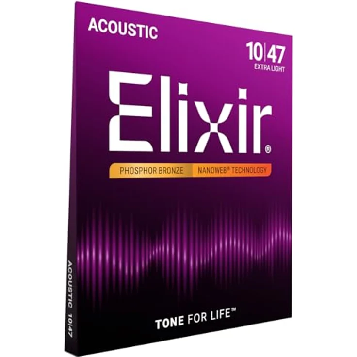 Elixir 16002 Phosphor Bronze Akustik-Gitarrensaiten mit NANOWEB Beschichtung, Extra Light (.010-.047) – Bild 1