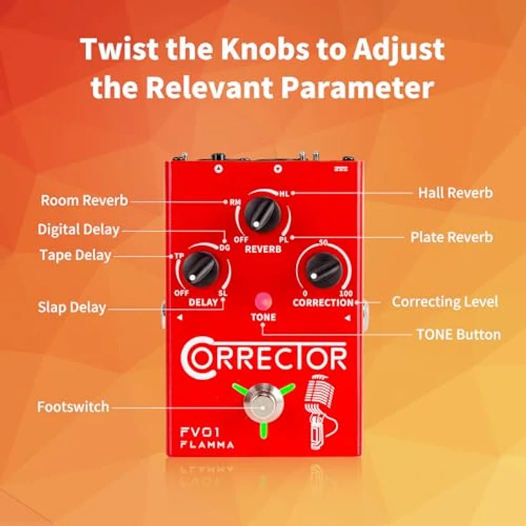 Flamma FV01 Vocal & Guitar FX, Gesangs- und Gitarren-Effektprozessor mit 48-V-Phantomspeisung, Delay und Reverb – Bild 8