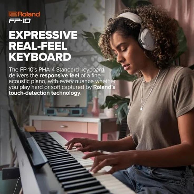 Roland FP-10 Tragbares Digital Piano Keyboard mit 88 Tasten, SuperNATURAL Klangerzeugung, Bluetooth und keepdrum Kopfhörer, schwarz – Bild 4