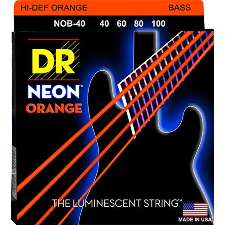 DR Strings Hi-Def Neon Orange NOB-40, E-Bass Saiten Light 40-100 mit K3-Beschichtung für mehr Klarheit und Projektion – Bild 1