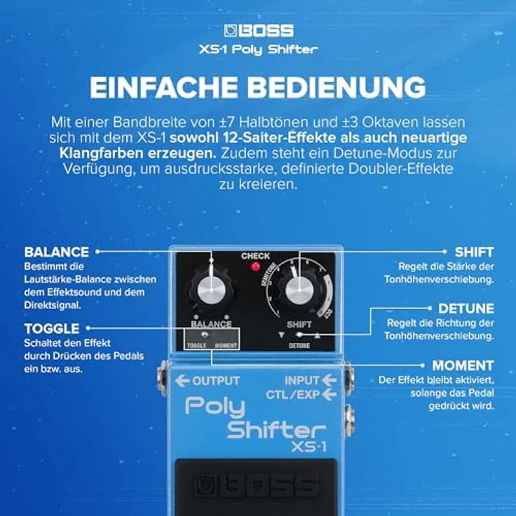 Boss XS-1 Poly Shifter, Effektpedal mit polyphoner Tonhöhenkorrektur und 6 Oktaven Bereich – Bild 5