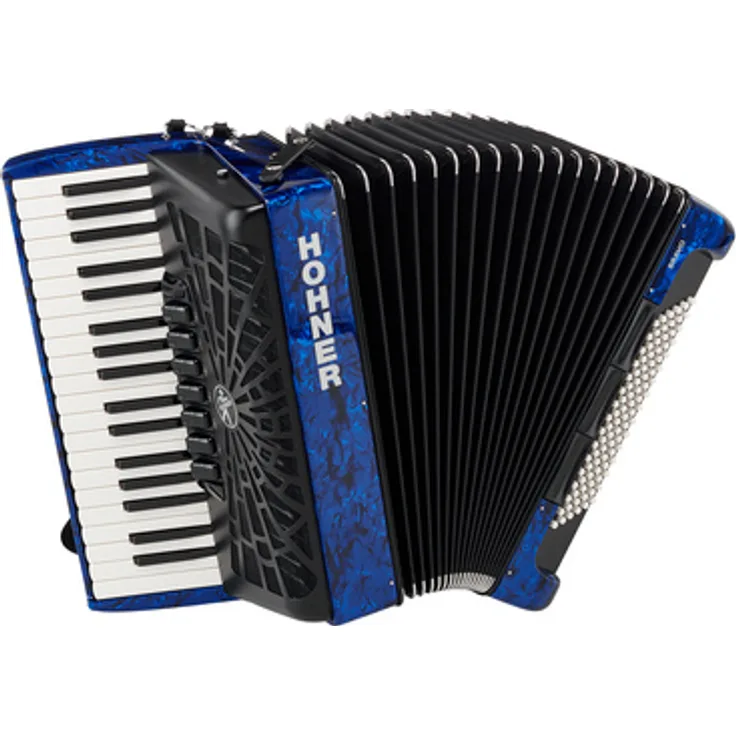 Hohner Bravo III 96 Silent Key, Piano-Akkordeon mit 96 Bässen und 37 Diskanttasten, blau