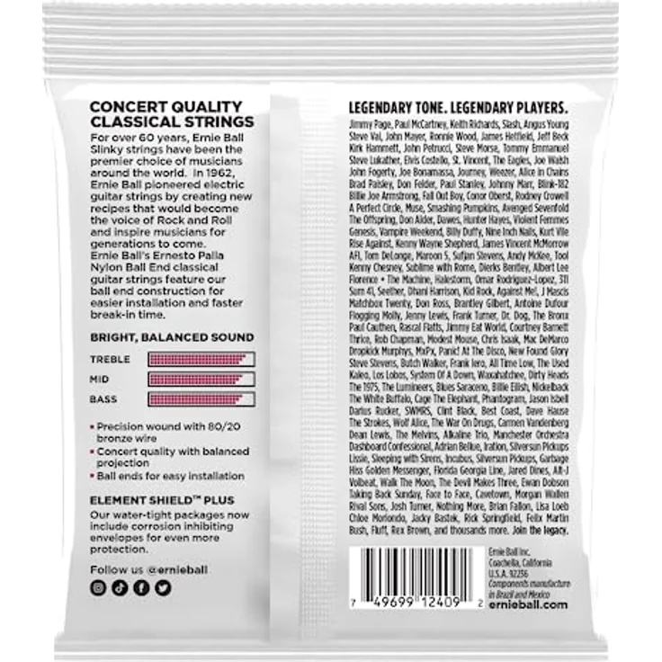 Ernie Ball 2409 Ernesto Palla, Gitarrensaiten Satz für Konzertgitarre, Gold Bass Saiten, Black Diskant, High Tension, mit Ball End – Bild 2
