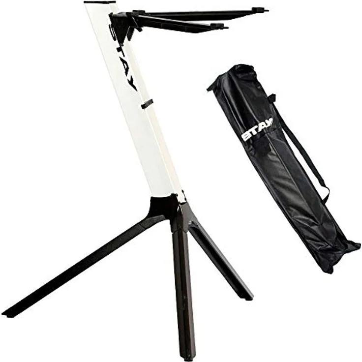 STAY MUSIC Slimcompact Keyboardständer, stabiler und leichter Aluminiumständer mit Tragetasche, bis 70 cm, bis 20 kg, weiß