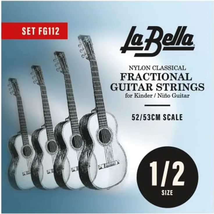 La Bella FG112 1/2 Guitar Nylon, 6-Saiter Satz für Konzertgitarre, Medium Tension, Clear Nylon Diskantsaiten, Silver Plated Round Wound Bass, inkl. zusätzliche G3 Saite, made in USA