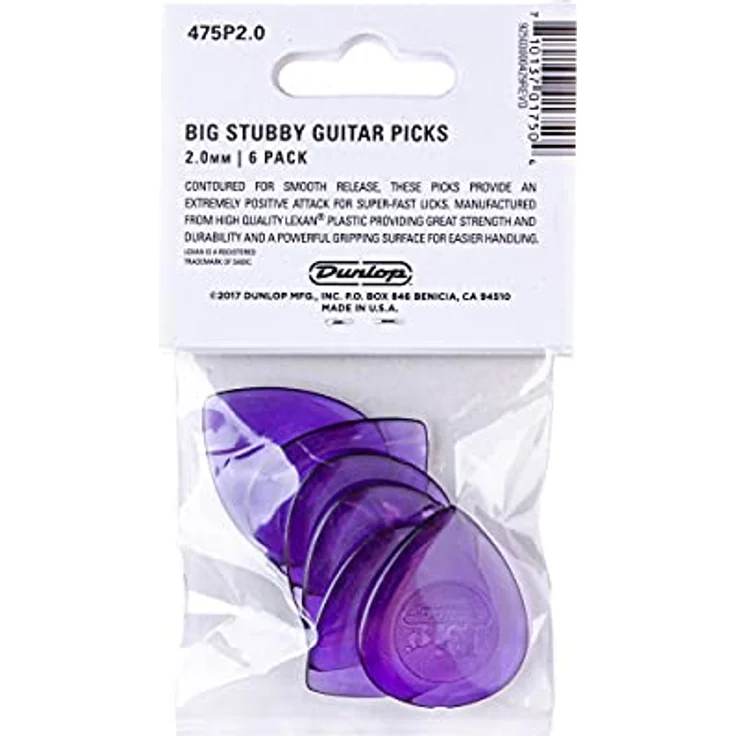 Jim Dunlop Plektrum Big Stubby 2,00mm, 6 Stück, konturiert für sanften Release, aus Lexan für besseren Grip – Bild 5