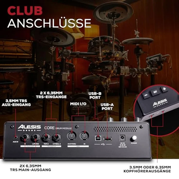 Alesis Strata Club E-Drum Kit, professionelles E-Drum Set mit BFD3 Sound Engine, 370 Kit Pieces, 8" Bass Drum, 2x 10" Zwei-Zonen Tom Pads, 12" Snare Pad, Mesh-Pads, 25 GB Speicher – Bild 5