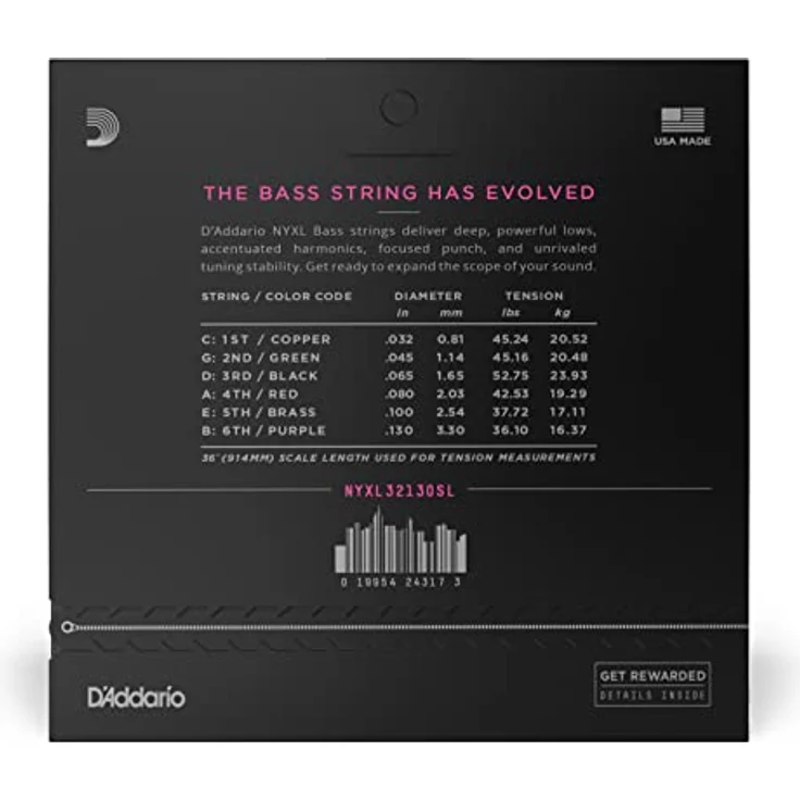 D'Addario nyxl32130sl E Bass Gitarrensaiten, Regular Light 32–130, Super Long Scale, Nickel Wound, für verbesserte Tuning Stabilität – Bild 2