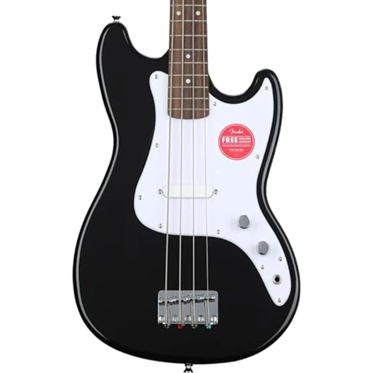 Squier by Fender Sonic Bronco Bass, E-Bass mit Laurel-Griffbrett und weißem Schlagbrett, Schwarz, inklusive kostenloser virtueller Kurse auf Fender Play – Bild 4