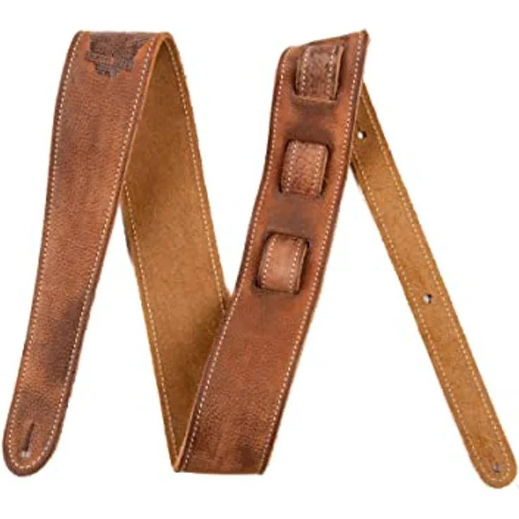 Fender Road Worn Distressed Leather Guitar Strap, voll einstellbar (46,5"-51"), weiche Wildlederrückseite, vintage-look, Schwarz/Braun, 2"