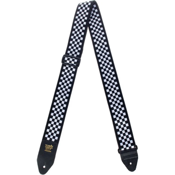 Ernie Ball E-Guitar Strap 4149, Gitarrengurt aus stabilem Polypropylen mit Leder-Enden, schwarz/weiß, extra lang von 104-182 cm – Bild 1