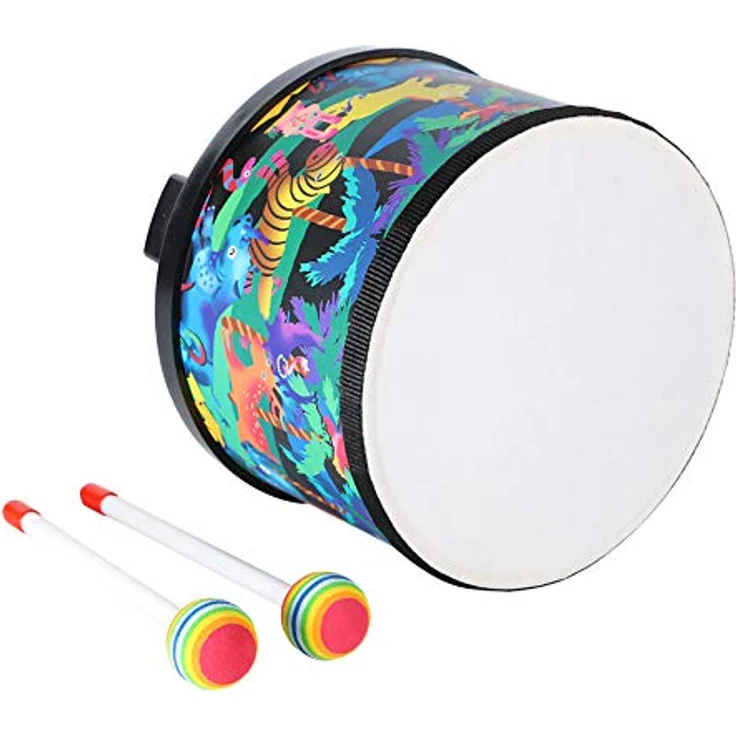 Musfunny Floor Tom Trommel 25,4 cm, Percussion Montessori Instrument mit 2 Schlägeln, robustes Holzdesign, farbenfrohes Muster, ideal für musikalische Förderung (8inch Forest) – Bild 2