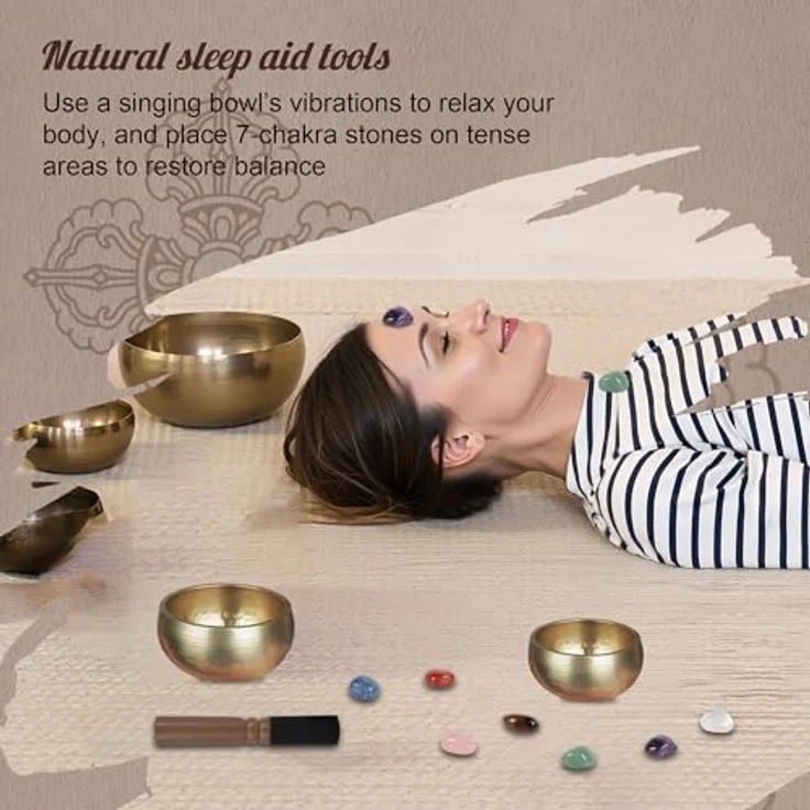 DiDiBirDi Traditionelle Klangschale 8cm mit 7 Chakra Kristallen, handgefertigt in Nepal für Meditation und Yoga - Geschenkidee für Frauen und Männer – Bild 5