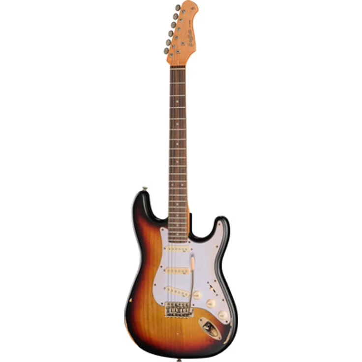 Harley Benton ST-62LA SB, E-Gitarre mit American Erle Korpus und vintage karamellisiertem Ahornhals, Light Aged Sunburst