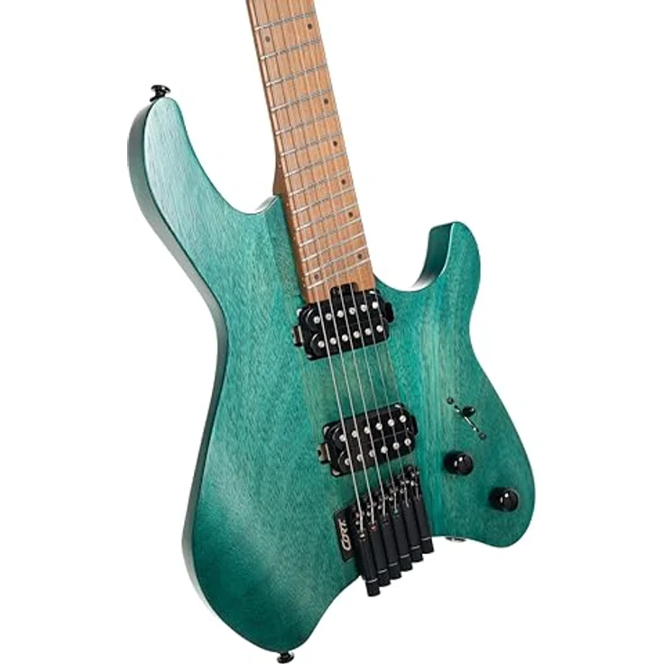 Cort Space G6MS SGTQ, 6-saitige Headless Multiscale E-Gitarre, Okoume Korpus, Turquoise Semi Gloss, mit 2 Cort Voiced Tone VTH-77 Humbuckern und Gigbag – Bild 5