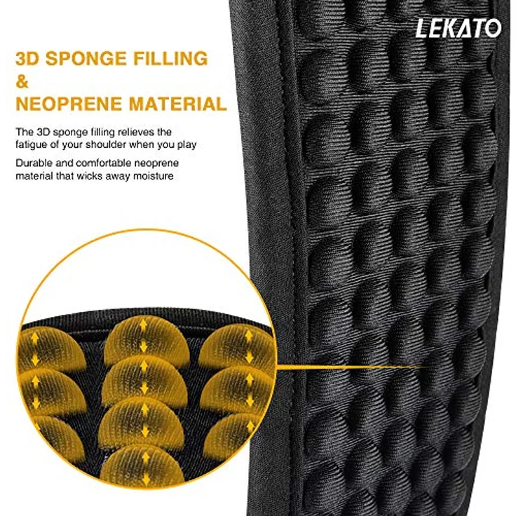 LEKATO 3D Filling Sponge Gitarrengurt für Bass & E-Gitarre, 3,5" breites Neopren Pad, verstellbare Länge 45" bis 55", mit 6 Gitarrenplektren – Bild 3