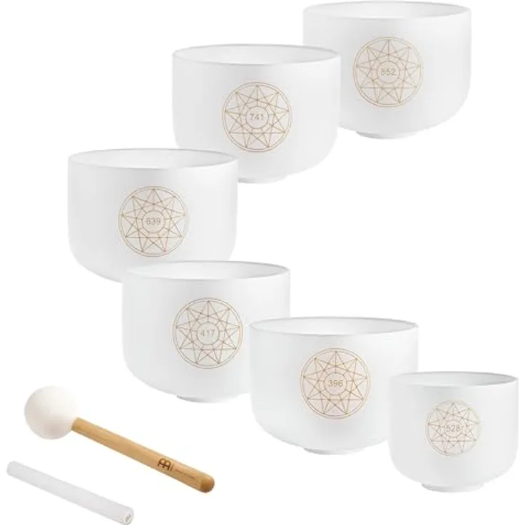 Sonic Energy Solfeggio Kristallklangschalen Set, 6-teilig für Meditation und Yoga, aus hochreinem Quarz, inkl. 2 Schlägel und Silikonringe