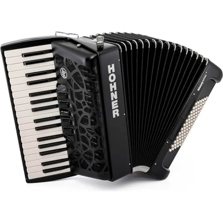 Hohner Bravo III 72 myColor Night, Piano-Akkordeon mit 72 Bässen, 34 Tasten, Jet Black