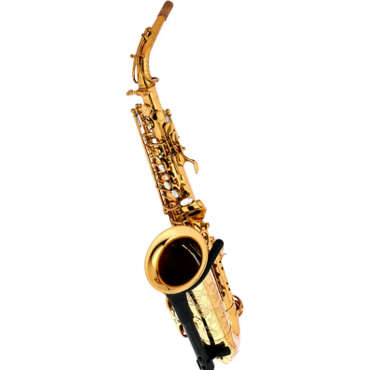 Forestone RX Gold Lacquered Alto Saxophon, Eb-Stimmung aus gelbem Messing mit handgraviertem Schallbecher, Pisoni Polstern und Metallresonatoren